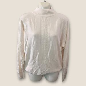 Vintage 80s-90s Maggie Lawrence Vertical Cable Knit Mock Sweater Cream M